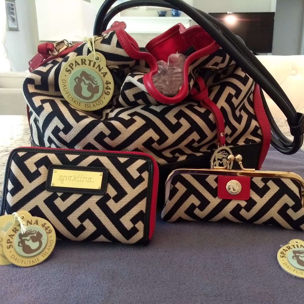 Spartina 449 Set Of Handbag, Glass Case, Wallet Nwt